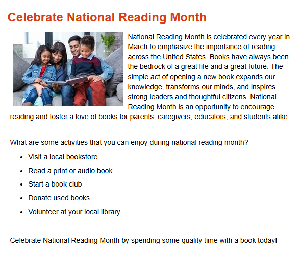 Celebrating National Reading Month
